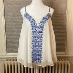 White & Blue Racer Back Tank Top